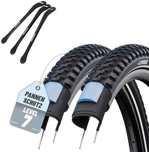 2er Set Schwalbe Fahrradreifen Marathon Plus MTB 29 oder 27,5 Zoll (ETRTO 54-584,57-584,57-622) wählbar mit AV DV SV SCV Schlauch + 3 Metall Reifenheber