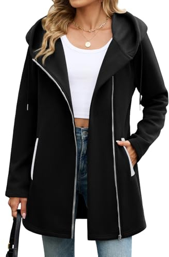 RITOSTA Lungo Felpa Donna con Zip e Cappuccio Felpe Donna Pile con Tasche Cotone Giacca Primaverile Autunno Sweatshirt Cappotto Elegante Giacche Hoodie Cardigan con Cerniera