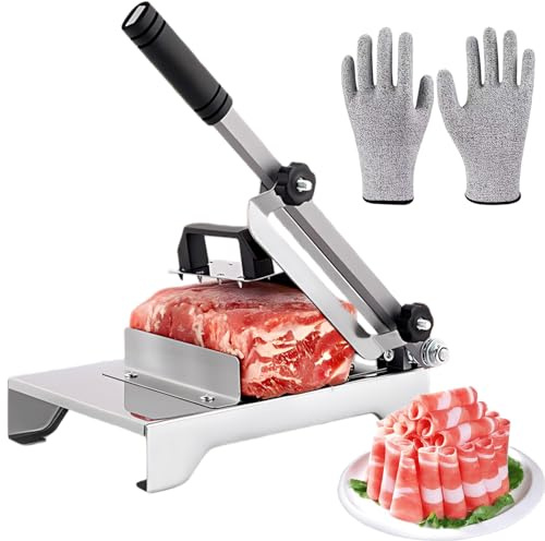 Manual Frozen Meat Slicer, Stainless Steel Slicing Machine with Adjustable Thickness, Stable & Easy Slice Beef & Lamb for BBQ, Hot Pot & Home Cooking