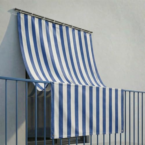 INTRECCI Tenda da Sole per Esterno, Verande e Balconi, Impermeabile, a Caduta, 145x300 cm con Occhielli Laterali, Telo Ombreggiante, Riduce Luce e Calore, Migliora la Privacy, a Righe Colore Blu