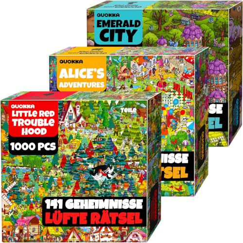 Jigsaw Puzzles for Adults 1000-1000 Piece Jigsaw Puzzles for Adults | Set of 3 Puzzles Fairy Tales – Alice in Wonderland, Emerald Kingdom and Red Riding Hood – Hidden Secrets - Creativity Gift