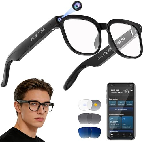 Vutlace Smart Glasses with 4K HD Camera and Bluetooth, Real-Time Translation, Music & Hands-Free Calls, Photochromic Lenses, UV & Blue Light Protection for Men & Women