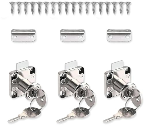 SXKJGQ 3 Pcs Cabinet Locks, Cupboard Locks with Key, 22mm Drawer Cupboard Cam Lock with 18 Screws, for Furniture, Household, Mailbox, Office