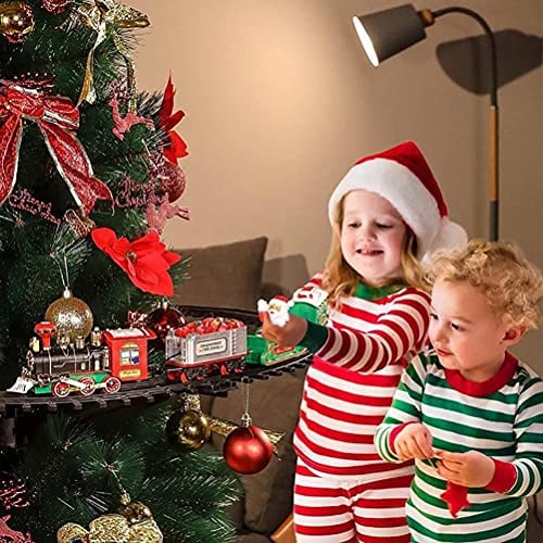 Zerodis Set di Treni Elettrici di Natale, Treno per Consegne di Babbo Natale in ABS con Suono Leggero, Diametro dei Binari di 88 Cm, Carrozze Passeggeri Luminose per Giochi Natalizi per Ragazzi Sotto