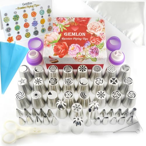 Russian Piping Tips for Cake Decorating – 88Pcs Flower Icing & Frosting Nozzles Set – Complete Pastry Baking Tools Kit – Small & Large Floral Piping Tips for Cupcakes, Cookies & Professional Bakers