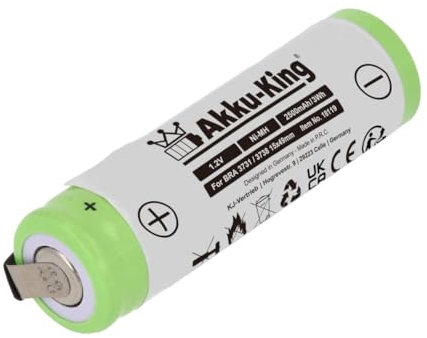 Akku-King ersetzt Akku Braun 3731, 3738 - für 1008, 1012, 1013, 1013s, 1507s, 1508, 1509, 1512 - NI-Mh 2500mAh - 50 x 14,5mm
