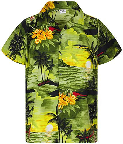 King Kameha Funky-Hawaii-Hemd, Herren, Kurzarm, Surf, Dunkel-Grün, M