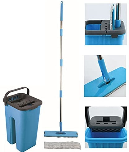 MSV Touchless Mop Selbstreinigungssystem Wischmopp ✓ inkl. Eimer 4 Liter ✓ Reinigung für alle Arten von Böden ✓ Fliesen ✓ Parkett ✓ Linoleum ✓ Laminat | Ersatzmop