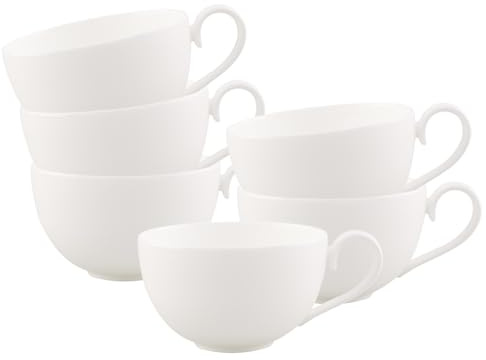 Villeroy & Boch Royal Café au Lait-Tassen XL 6er Set, 500 ml, Klassische Cappuccinotassen aus Premium Bone Porzellan, Weiß