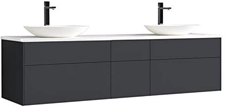 StoneArt Badmöbel Set Mineralguss Waschbecken Waschschale Aufsatzwaschbecken und Unterschrank Waschtisch Einzel- oder Doppelwaschbecken Venice VE-2000pro-3 dunkelgrau 200cm