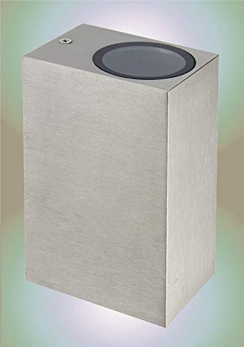 Trango IP44 Außen Up & Down Light 8014-SS in Eckig Nickel matt (Edelstahl-Look) Wandleuchte I Wandstrahler aus rostfreiem Aluminium Druckguss Wandlampe geeignet für 2x GU10 LED (ohne Leuchtmittel)