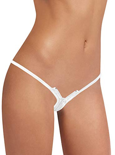 Sohimary 424 Damen Mini Reißverschluss String Tanga XS S M 32 34 36 38 Weiß