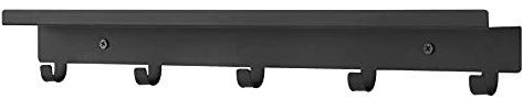 ACAZA Garderobenleiste, Wandgarderobe mit 5 Haken für Jacken, Garderobe zur Wandmontage im Industrial Design mit Ablage, schwarz Metall, Maße 49 x 3.50 x 4.50 cm