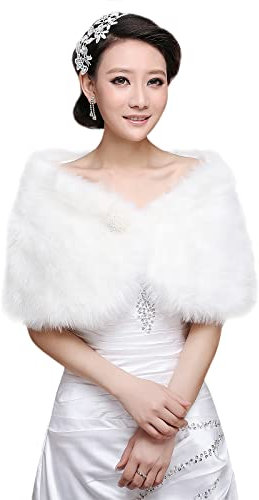 Châle Mariage de Hiver Femme Étole Châle de Mariée en Faux Fourrure Écharpes sur Robe Banquet Soirée Foulards Epaulière Veste Manteau Chaud Cape Boléro de Cérémonie Anniversaire Mariage,Blanc C,TU