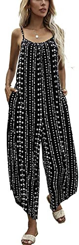 MUMZUGI Salopette Donna Estate Tutine con Bretelle Elegante Casual Jumpsuit Estiva One Piece Outfit, Nero-1 L
