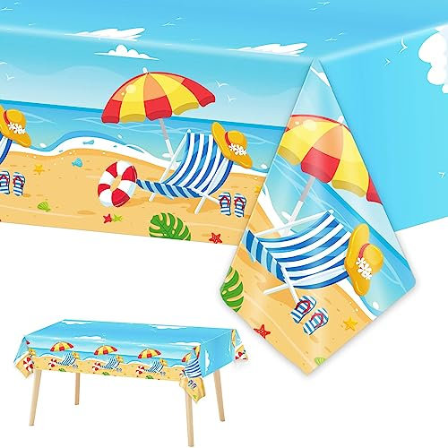 3 Pieces Summer Beach Tablecloths for Hawaiian Decorations Plastic Disposable Pool Surfboard Party Table Covers for Rectangle Tables Birthday Baby Shower Party Supplies Favors, 54 x 108 Inches