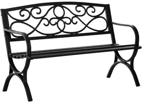 Outsunny 50 Zoll 2-Sitzer Outdoor-Gartenbank mit Armlehne schwarz | Antike Liebesbank, Hof, Rasen, Veranda, Terrasse, Stahl