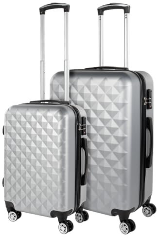 ITACA - Valises. Lot de Valise Rigides 4 roulettes - Valise Grande Taille, Valise soute Avion, Bagages pour Voyages.Ensemble Valise Voyage. Verrouillage à Combinaison, Argenté
