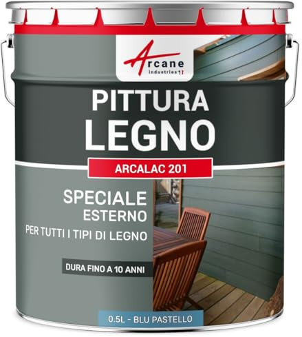 Pintura para madera exterior e interior - ARCALAQUE 201-0.5 L Azul Pastel - RAL 5024 - ARCANE INDUSTRIES