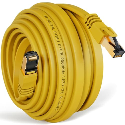 HB-DIGITAL Cavo patch CAT.8 LAN, piatto U/FTP, 15 m, LSZH, 2 x RJ45, in rame, professionale, sottile, flessibile, 40 Gbit, porta Ethernet 2000 MHz, cavo internet per PC, router switch modem TV