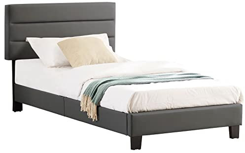 CARO-Möbel Polsterbett DESTINO 90x200 cm, Bett mit Kunstleder überzogen in grau, modernes skandinavisches Einzelbett, bequemes gepolstertes Bett inkl Lattenrost