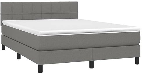 vidaXL Boxspringbett mit Matratze LED Bett Polsterbett Bettgestell Doppelbett Bettrahmen Lattenrost Schlafzimmerbett Hotelbett Dunkelgrau 140x190cm Stoff