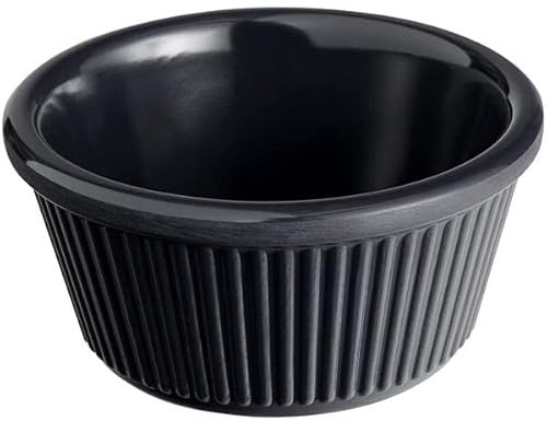 Chabrias Pack of 24 Fluted Traditional Ramekins Condiment Pots, Sauce Ramekins, Dip Bowls, Tough Plastic Sauce Pots, Made in England (Black 2oz)