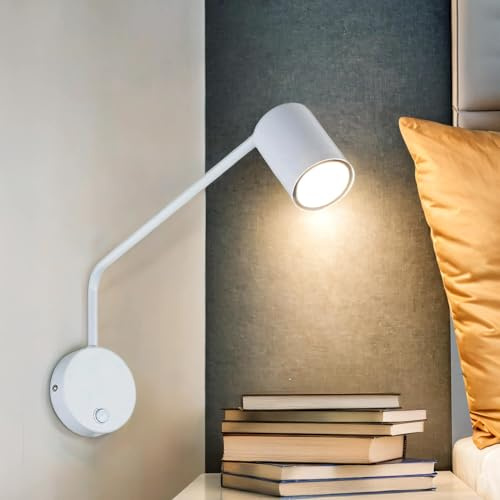 Licht-Erlebnisse Wandleuchte aus Metall in Weiß mit Schalter verstellbar GU10 Leselampe Wandlampe Schlafzimmer Wohnzimmer