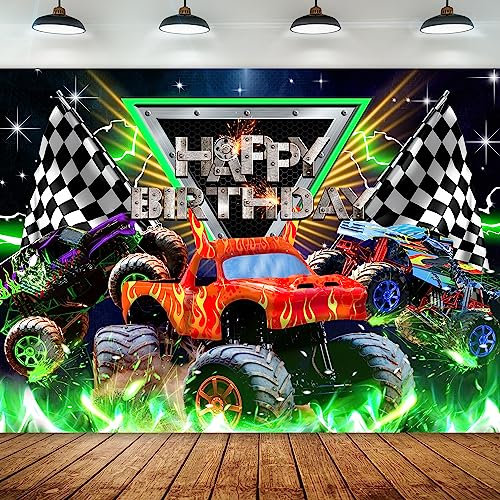Newsely Hintergrund mit LKW-Motiv, 7 Bx5 H, Fotografie, Monster, Happy Birthday, Party, Marmelade, brennende Flamme, Auto, Grabbagger, Jungen, Kinder, Hintergrund, Banner, Fotoautomaten-Requisiten