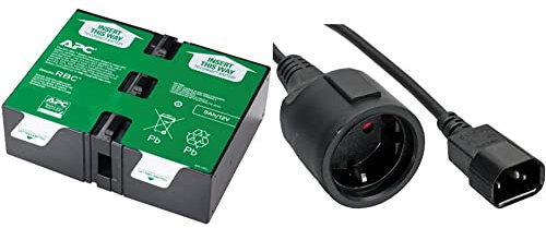 APC APCRBC124 - Ersatzbatterie für Unterbrechungsfreie Notstromversorgung (USV) von APC & Netz Adapter Kabel, Inline®, Kaltgeräte C14 auf Schuko Buchse, 1m (1 Stück)