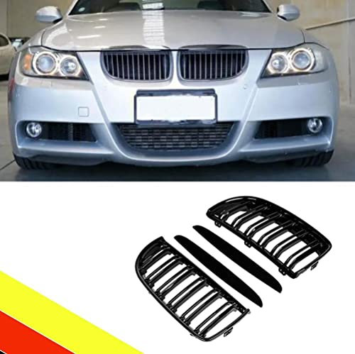 POETRYXIAO Kühlergrill Nieren Sport Schwarz Glanz Doppelsteg für 2005–2008 3er E90 E91, geeignet für Tuning