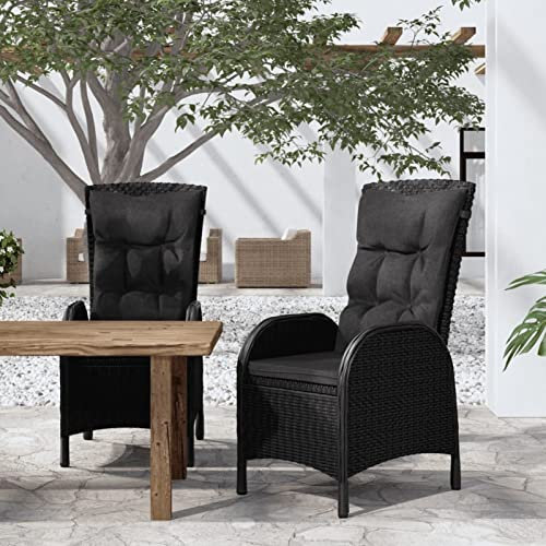 Festnight Gartensessel Polyrattan Verstellbar 2 STK.Garten-Relaxsessel mit Kissen Liegestühle Gartenstuhl Hochlehner Verstellbar Gartenmöbel Rattanmöbel Schwarz (Type-4)