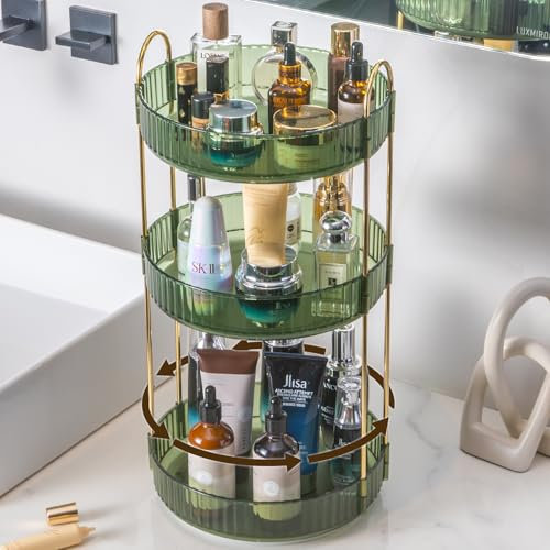 Lighterday Make Up Organizer 360° Drehbar Schminktisch Organizer Kosmetik Organizer für Kosmetik Skincare Parfüm,Makeup Organizers für Schminktisch Badezimmer Schlafzimmer (3 Lagen Grün)