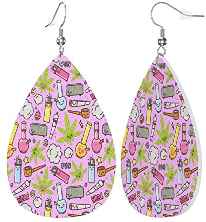 Kunstleder-Ohrringe, Weed-Topf, Cannabis, lustig, für Frauen, Tropfenform, baumelnde Ohrringe, Schmuck, Geschenk, Einheitsgröße, Leder Polyvinylchlorid