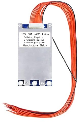 Bisida BMS 13S 48V 30A Li-ion Battery Charging Protection Board Different Ports with Temperature Sensor Balance for e-Scooter, e-Bike, 18650 Battery Pack (13S 48V 30A)