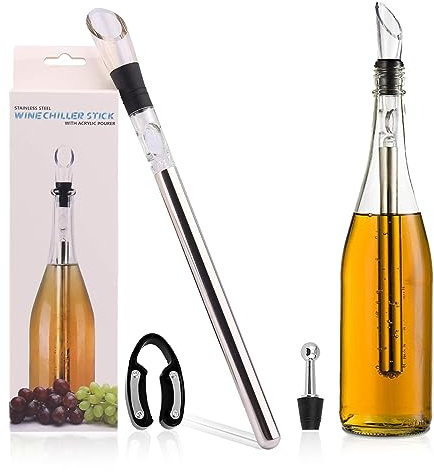 4-in-1 Premium Weinkühlstab, Edelstahl mit Ausgießer Ideales Weinzubehör Geschenk Weinkühler Set Stab mit Dekanter Zubehör für jede Flaschengröße | Rot- Weißwein Geschenkset Weintrinker