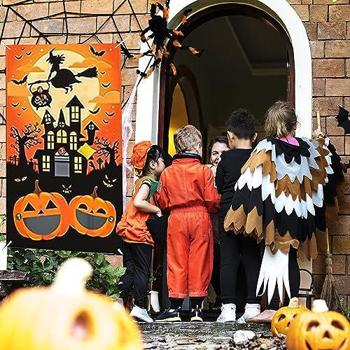KALUROIL Halloween Wurfspiele - Kürbis Banner Deko mit 3 Sitzsäcken - Fledermaus & Hexe Wurf Spiel für drinnen & draußen - Halloweensparty Karneval 140 * 80cm(I)