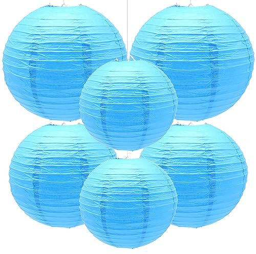Yosawo 6 Stück Papierlaterne Laterne Deko Himmelblau rund Lampenschirm für Party Garten Hochzeit Geburtstage Dekoration( 8 10 12/Sky Blue)