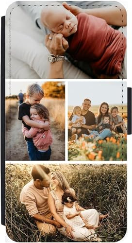 Unique Gifts House Ltd Personalised Phone Case for iPhone 15 Pro Custom Leather Flip Wallet Case Any Photo Printed Four Pics Anti Drop Personalised Case