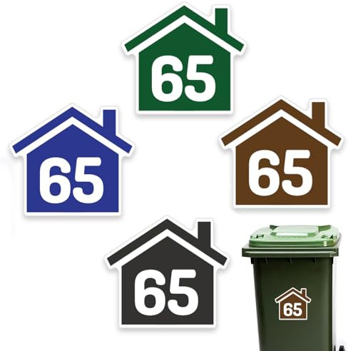 Papa Prints Pack of 4 Bin Numbers for Wheelie Bins (140 x 125 mm) Personalised Wheelie Bin Stickers Numbers Waterproof Bin Stickers for Wheelie Bins
