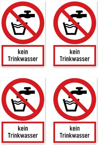 Aufkleber: 150x100 mm, 4 Stück - Kein Trinkwasser - Verbotszeichen mit Text (deutsch) (rot/weiß) - hochkant - P005 - DIN EN ISO 7010 / ASR A1.3