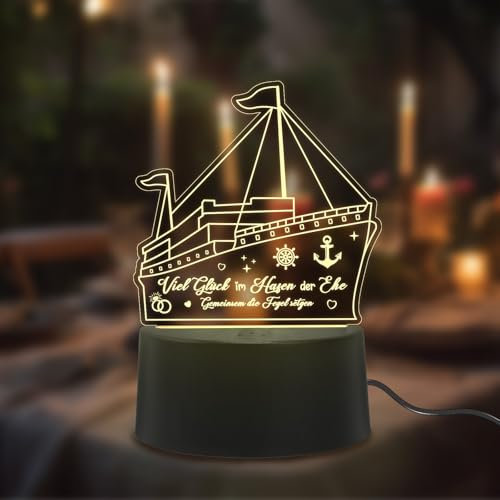 APODESS Hochzeitsgeschenke für Brautpaar Viel Glück im Hafen Der Ehe Nachtlicht Hochzeit LED geschenk wedding gift für Brautpaar Hochzeitspaar Hochzeitstag Verlobungsgeschenk Standesamt Hochzeitsdeko