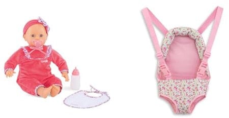 Corolle - Mon Grand Poupon, Lila Chérie, Interactive, 42cm, Dès 2 Ans, 9000150060 & Porte-bébé Fleuri, Accessoire, pour Poupon 36 et 42cm, dès 3 Ans, 9000141320