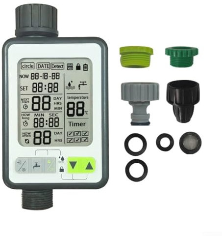 Temporizador de aspersor con accesorios, temporizador programable de aspersor de jardín, función de retardo de lluvia, riego inteligente, 3 modos de riego inteligente