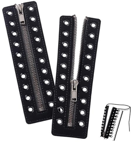 PH PandaHall Inserti con Cerniera per Stivali con Lacci in Pelle, 10 Occhielli Neri In Metallo con Cerniera per Lacci per Scarpe Da Ginnastica per Adulti Senza Lacci Riparazione Fai Da Te, 17.5x5cm