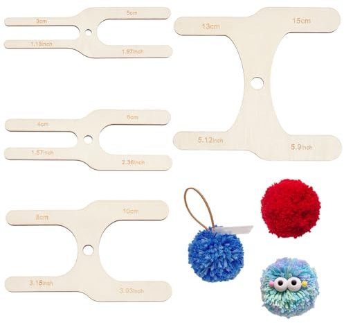 BENECREAT 4PCS 8 Größen hölzerne Pompom Maker Fluff Ball Weaver, H-förmige Wolle Ball Making Tool Holz Pom Pom Maker Kit für Nadel Handwerk DIY Wolle stricken Handwerk
