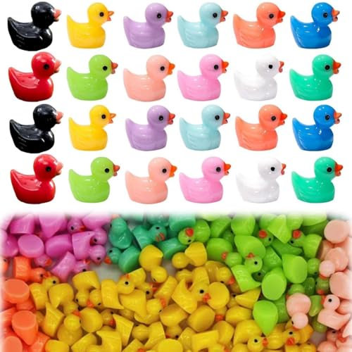 Mini Enten Harz,60pcs Kleine Enten Mini Resin,Mini Duck Figuren Miniatur,Kleine Bunte Enten für Dekoration von Miniatur-Landschaftsgärten,Bonsai,Fischbecken und Aquarien verwendet