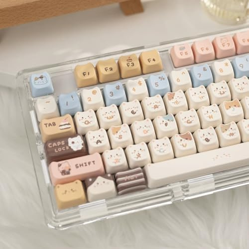 COOMICKEY 140 Tasten PBT Tastenkappen Set, Mao-Profil-Tastenkappen, Dye-sub Cute Cat Keycaps für mechanische Gaming-Tastatur, kompatibel mit Cherry Gateron Kailh MX Structure (individuelle Katzenform)