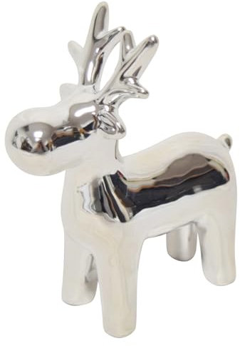 Dadeldo Living & Lifestyle Dekofigur Elch Silber Steingut 14x12cm Weihnachtsdeko