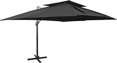 LAPOOH Sombrilla voladiza con Cubierta Doble Negro 400x300 cm, Parasoles De Jardin, Sombrilla Piscina, Sombrilla Terraza Exterior, Parasol Playa, Sombrillas para Jardin - 312377